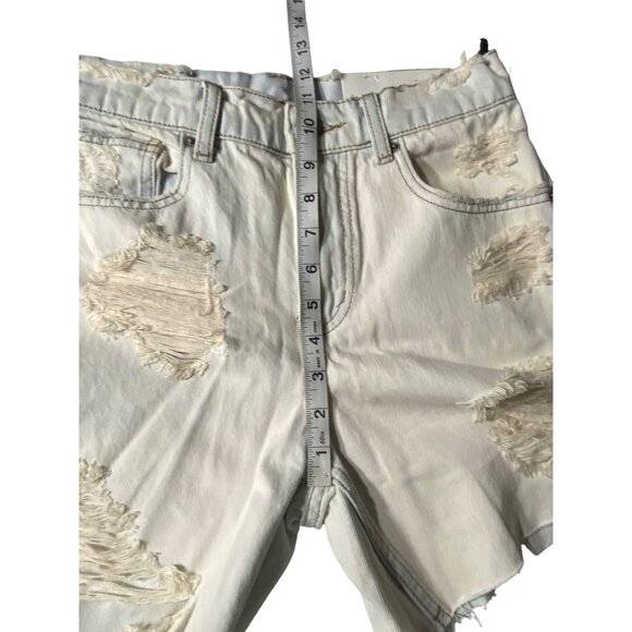 BDG Dropped Waist 24" Waist Destroyed Denim Shorts Blue Distressed Frayed Hem - Picture 4 of 9